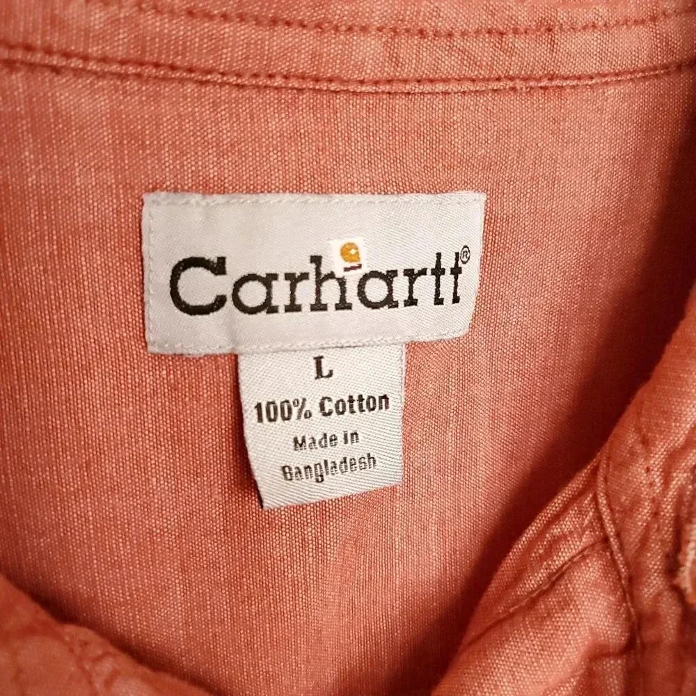 Carhartt Men's Shirt Large Solid Burnt Orange Button Down Pockets Short Sleeve - Picture 7 of 12